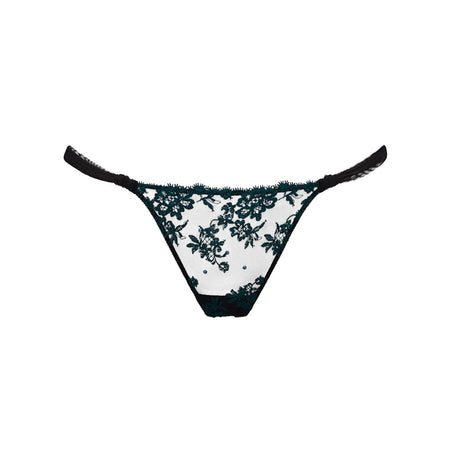 Lace thong with floral pattern on a white background