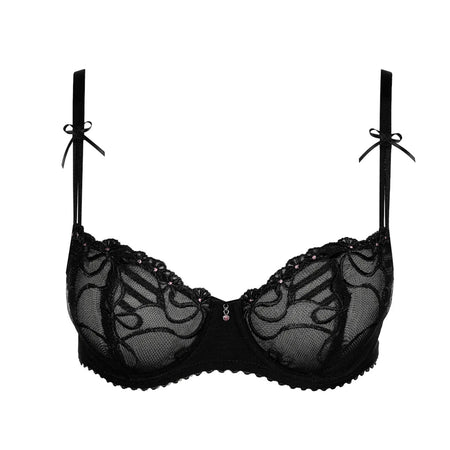 Black lace bra on a white background