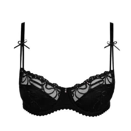 Black lace bra on a white background