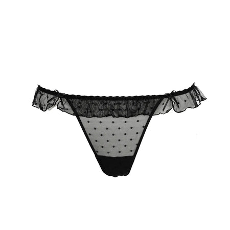 Black lace-trimmed lingerie set on a white background