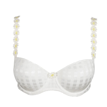 White bra with floral straps on a white background