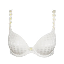 Load image into Gallery viewer, White bra with floral embellishments on a white background
