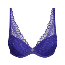 Load image into Gallery viewer, Blue lace bra on a white background
