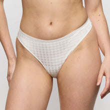 Load image into Gallery viewer, White checkered bikini bottom worn by a person on a plain background
