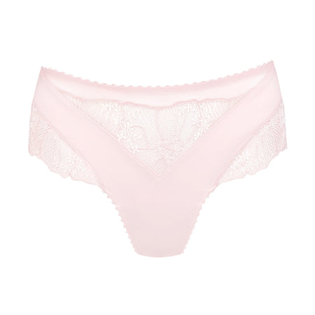 Pink lace underwear on a white background