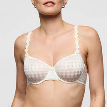 Load image into Gallery viewer, Woman wearing a white bra with floral straps on a plain background
