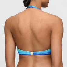 Load image into Gallery viewer, Blue bikini top worn by a person on a plain background
