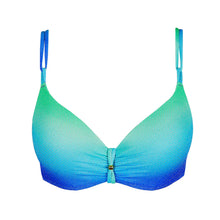 Load image into Gallery viewer, Blue and green gradient bikini top on a white background
