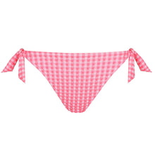 Load image into Gallery viewer, Pink gingham bikini bottom with ties on a white background
