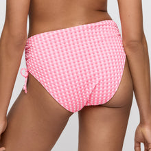 Load image into Gallery viewer, Pink checkered bikini bottom on a neutral background
