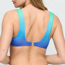 Load image into Gallery viewer, Blue sports bra with a gradient effect on a plain background
