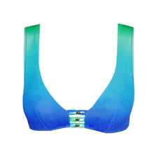 Load image into Gallery viewer, Blue and green gradient bikini top on a white background
