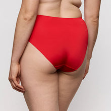 Load image into Gallery viewer, Red high-waisted bikini bottom on a neutral background
