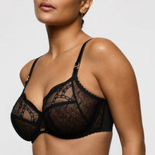 Load image into Gallery viewer, Black lace bra worn by a model on a plain background
