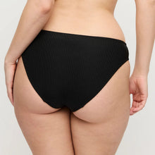 Load image into Gallery viewer, Black high-waisted bikini bottom on a plain background

