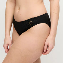 Load image into Gallery viewer, Black bikini bottom with a gold clasp on a neutral background
