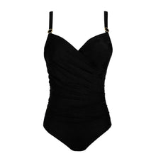 Load image into Gallery viewer, Black swimsuit with thin straps on a white background

