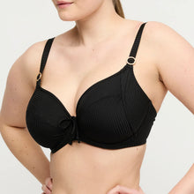 Load image into Gallery viewer, Black bikini top worn by a person on a plain background
