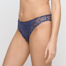 Load image into Gallery viewer, Navy blue lace underwear on a plain background
