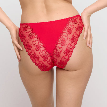 Red lace underwear on a plain background