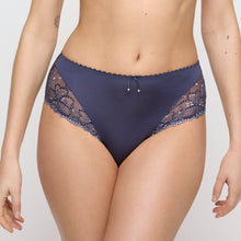 Load image into Gallery viewer, Navy blue lace underwear on a plain background
