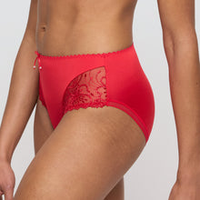 Load image into Gallery viewer, Red lace-trimmed underwear on a plain background
