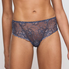 Load image into Gallery viewer, Navy blue lace underwear on a plain background
