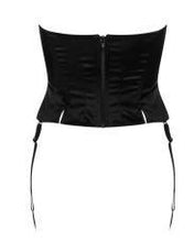 Load image into Gallery viewer, Panelled stretch satin waist clincher waspie with a zipped back for ease of access. It has removal suspenders. It can be worn as a corset, suspenders, or obi style belt for outside wear. Waist control gives a fabulous silhouette.
