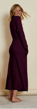Load image into Gallery viewer, Prune. Full length Cashmere/Wool Kimono style dressing gown. There are two patch pockets at the front, and a slim belt at the waist.  The comfort and absolute softness of this robe makes it ideal for staying stylish, warm and comfortable at home.  50% Cashmere, 50% Wool 125cm in length Machine washable
