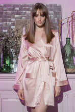 Load image into Gallery viewer, Rose petal pink short silk kimono style robe
