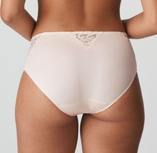 Load image into Gallery viewer, Vintage high-waisted briefs made from shimmery satin with trendy 90s lace on the side panels and the fully covered back. 
