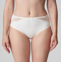 Load image into Gallery viewer, These full briefs come higher than the Rio briefs and are an incredibly comfortable fit. A very elegant way to cover the tummy. The lace detail adds to this elegant piece of lingerie.  Fabric Content: Polyamide: 72%, Elastane: 23%, Cotton: 5%. Ivory.
