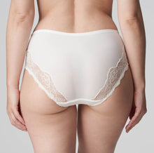 Load image into Gallery viewer, These full briefs come higher than the Rio briefs and are an incredibly comfortable fit. A very elegant way to cover the tummy. The lace detail adds to this elegant piece of lingerie.  Fabric Content: Polyamide: 72%, Elastane: 23%, Cotton: 5%. Ivory.
