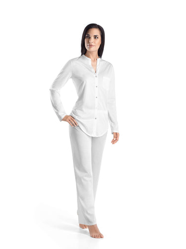 100% soft mercerised pima cotton, button fronted pyjamas, White.