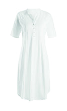 Load image into Gallery viewer, 100% mercerised pima cotton, short sleeve&nbsp;button front nightgown. 100cm length. White.
