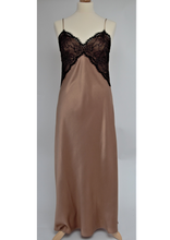 Load image into Gallery viewer, Full length speghetti strap pure silk nightgown. Bias cut with contrasting lace on the bust.
