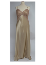 Load image into Gallery viewer, Full length speghetti strap pure silk nightgown. Bias cut with contrasting lace on the bust.
