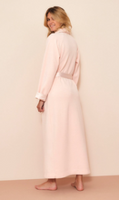 Load image into Gallery viewer, Dragee Pink Soft full length fleece dressing gown. Matching toned satin finish on cuffs and belt. Two patch pockets. The belt at the waist puts the final touch to this light elegant and cosy robe.  Composition 70% Polyester, 30% Viscose. 
