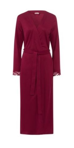 Kimono style full length dressing gown. It has a belt at the waist and two side pockets. Lovely wide lace trim on the cuff matches it to Zelda nightgowns and pyjamas. Made from 100% soft mercerised knitted Supima* cotton. Deliciously light and comfortable for lounging.