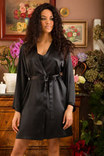 Load image into Gallery viewer, Pure Silk Kimono style short dressing gown.  Belted at the waist and a pocket to the side.
