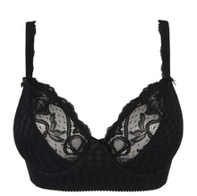Load image into Gallery viewer, The Madison series is a keeper for many fans. No surprise, because this is very much a youthful, elegant series, thanks to the combination of checks and lace.This bra’s sublime fit has long been acclaimed. The must-have style in the best-selling Madison series. A bustier style underwire bra with plunging cups combines a fashionable look and an impeccable fit.   Fabric content: Polyamide: 81%, Elastane: 19%. Black.
