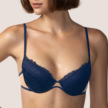 Load image into Gallery viewer, ﻿This is a beautiful all lace plunge bra. The cup has a removable pad, giving the option of two different presentations. The fine straps offers delicacy with strength.   Fabric Content: Polyester: 55%, Polyamide: 32%, Cotton: 10%, Elastane: 3%
