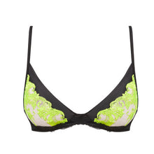 Load image into Gallery viewer, Beautiful full cup all lace non-wire bra. The embroidered tulle cups gently plunge to a décolleté silk finish. The band underneath the wired cup is decorated with lace giving an extra structure and creating an embellished look.
