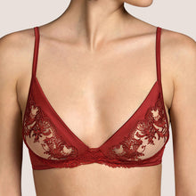 Load image into Gallery viewer, Beautiful full cup all lace non-wire bra. The embroidered tulle cups gently plunge to a décolleté silk finish. The band underneath the wired cup is decorated with lace giving an extra structure and creating an embellished look.
