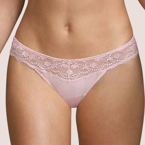 Rose Mist Boxer style G/String with deep Leavers lace to the front and back.