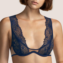 Load image into Gallery viewer, Beautiful, scooped bra. Wide lace straps for extra elegance. The inner structure is made of the finest tulle. The cups are structured from one piece of lace. The wide lace straps continue over the shoulders, joining the delicate side straps at the back.  Fabric Content: Polyamide: 94%, Elastane: 6%

