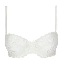 Load image into Gallery viewer, An all lace balconnet bra with a horizontal seam. Delicate double straps offer a light but structured support. Richly embroidered cups with full coverage. Classic lace bra for a classic balconnet look.   Fabric content: Polyamide: 45%, Polyester: 35%, Elastane: 20%. Ivory.
