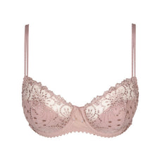 Load image into Gallery viewer, BEST SELLER &amp; back again by popular demand!  A half lace, half formed cup balconnet bra. This bra all the benefits of a lace bra but also all the shape and cover of a formed cup bra. It is a win-win situation. The final icing on the cake is the delicate two strap detail which has all the strength of a wider strap without the bulk.   Fabric content: Polyamide: 49%, Polyester: 34%, Elastane: 17%. Bois de Rose.
