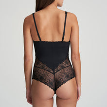 Load image into Gallery viewer, This body is ultra feminine. It has a beautiful lace back detail, yet is properly supportive on the bust, complete with a formed cup. It offers all the comfort and shaping required, but with a sexy flair! The fine lace embroidery adorns the upper edge of the cup, which ensures the bra hugs the skin. This body creates a streamlined figure with no visible lines under your clothes.  Fabric content: Polyamide: 56%, Polyester: 32%, Elastane: 11%, Cotton: 1%. Black
