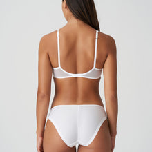 Load image into Gallery viewer, This is the classic Marie Jo bikini style Rio brief. The floral embroided lace runs over the hips and really brings out the elegant line. Tulle and embroidery make a stylish duo combined with pure white, a timeless colour that never goes out of style.   Fabric content: Polyamide: 72%, Polyester: 11%, Cotton: 9%, Elastane: 8%
